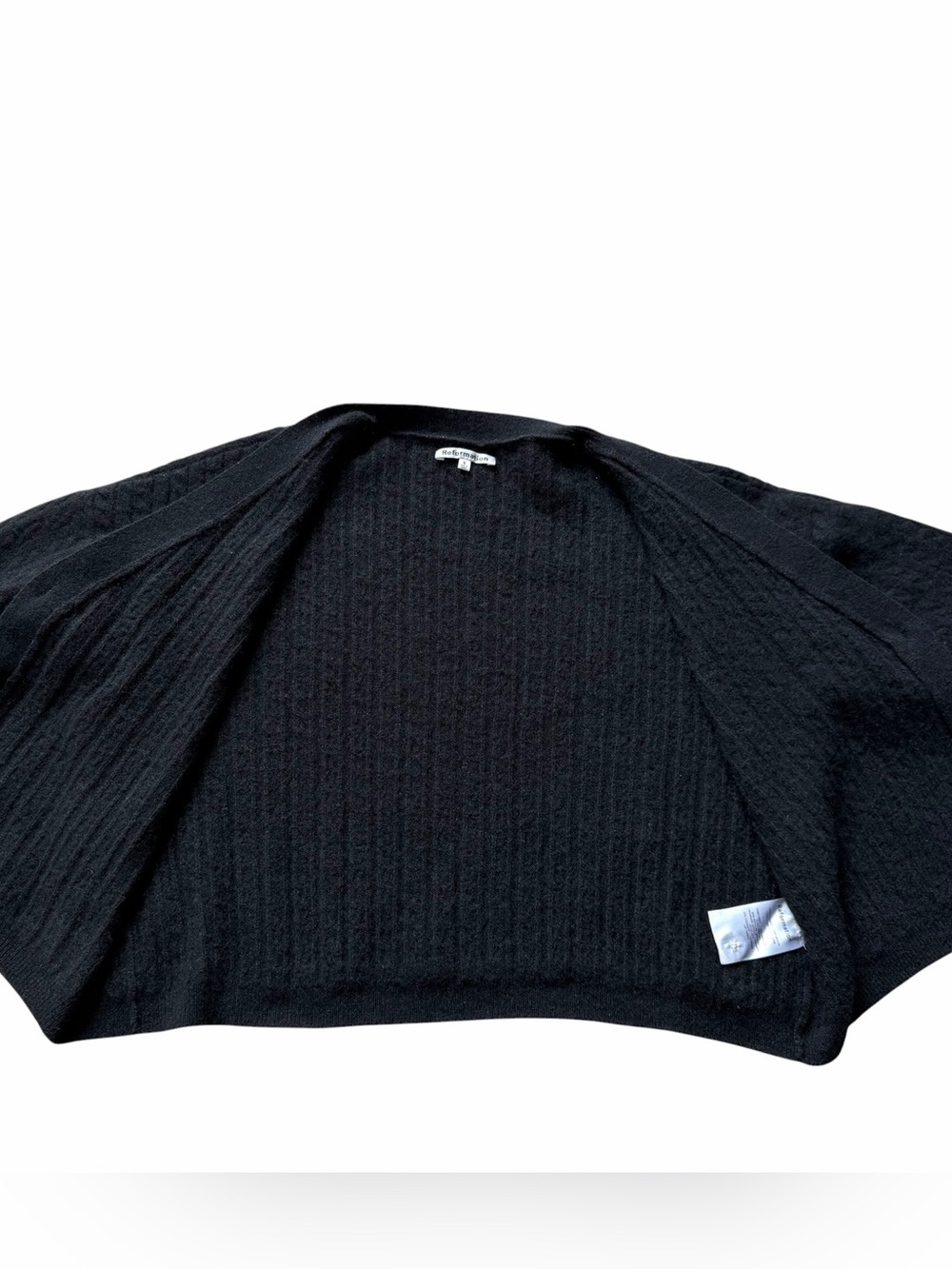 Reformation Guista Cropped Cashmere Cardigan Size Small Black Cableknit Sweater - Picture 7 of 8